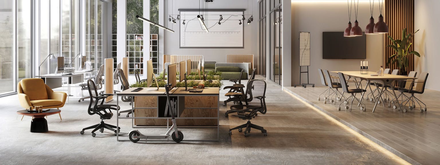 Open office with modern furniture